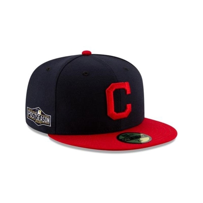 Blue Cleveland Indians Hat - New Era MLB Postseason Side Patch 59FIFTY Fitted Caps USA9236871